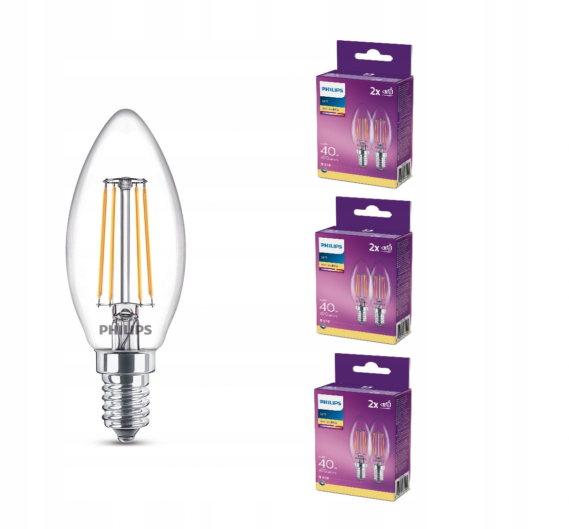 

6x Żarówka E14 Philips Led 4W 40W Filament Retro