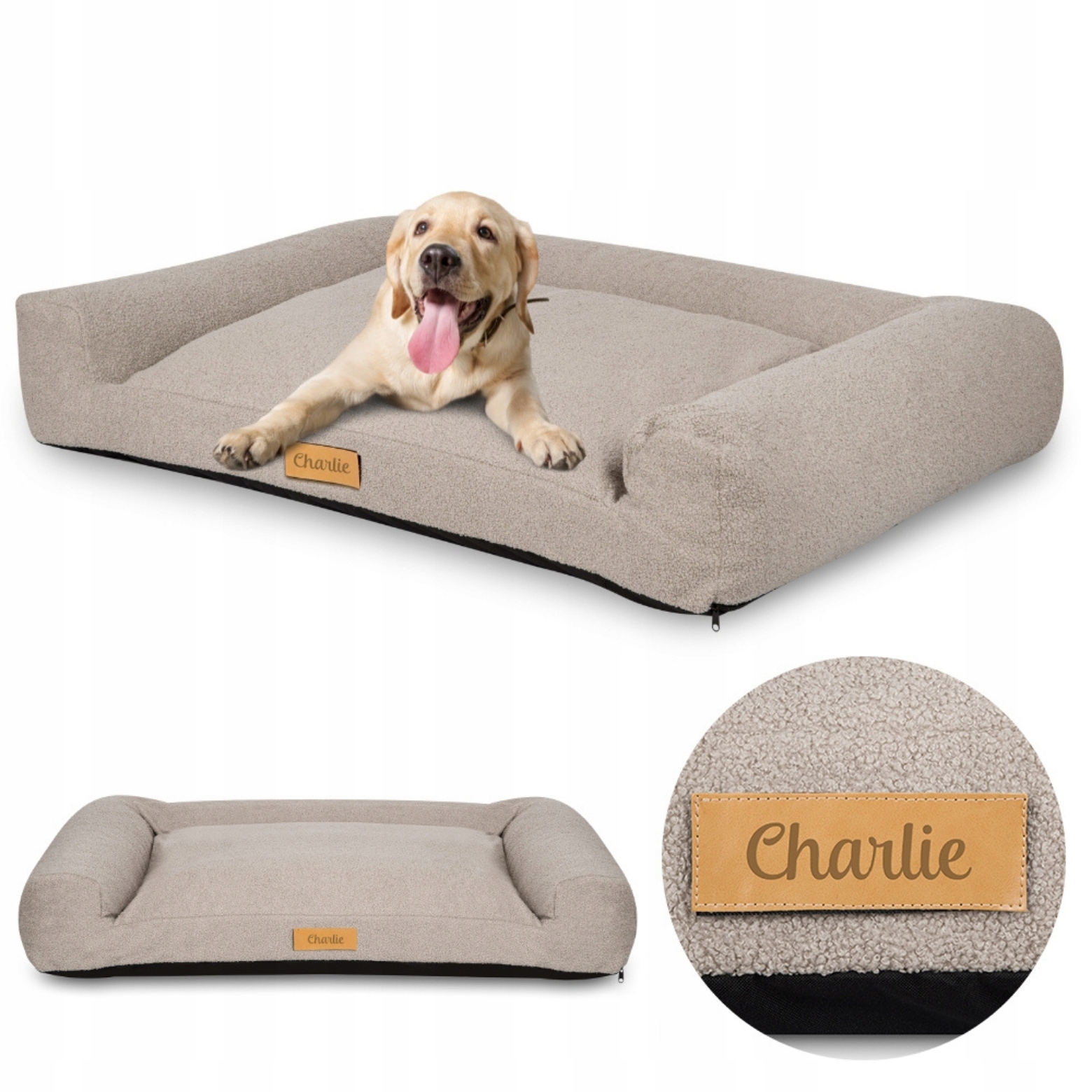 Levně Pelíšek pro psa Potah Pohovka XL Beránek s gravírováním Bonus jméno 100x65