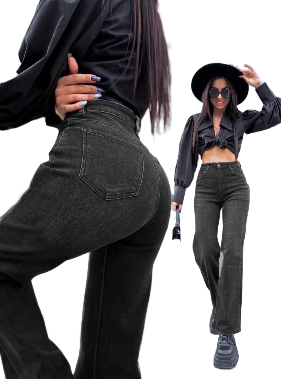 Elegantní Dámské Elastické Džíny S Širokými Zvony, Šedé 36 S