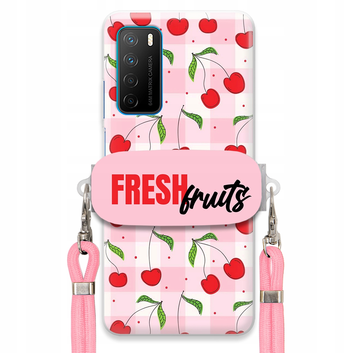 Puzdro pre Huawei Honor Play 4 Case Držiak šnúrok Ružový Fresh Fruits Mriežka