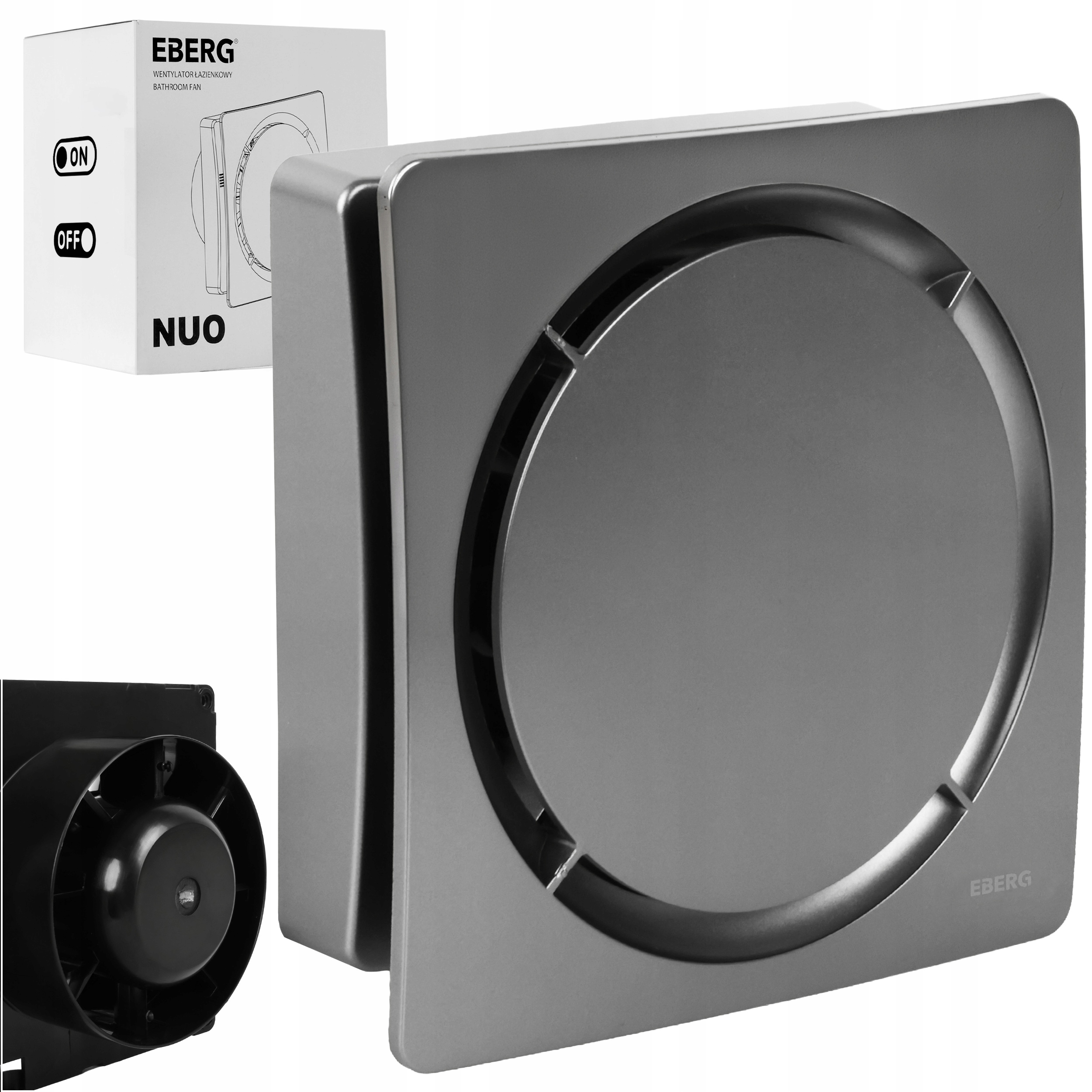 Wentylator łazienkowy Eberg Nuo 100 szary krótki króciec klapa zwrotna
