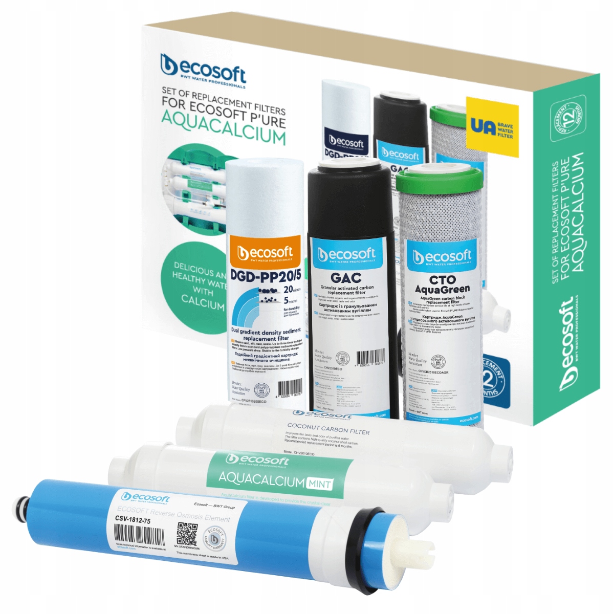 Wkłady wymienne do filtra wody Ecosoft Pure Aquacalcium Mint plus membrana