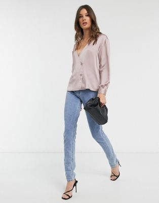 TALL KOSZULA SATYNOWA RÓŻOWA NA GUZIKI 40 1DUT