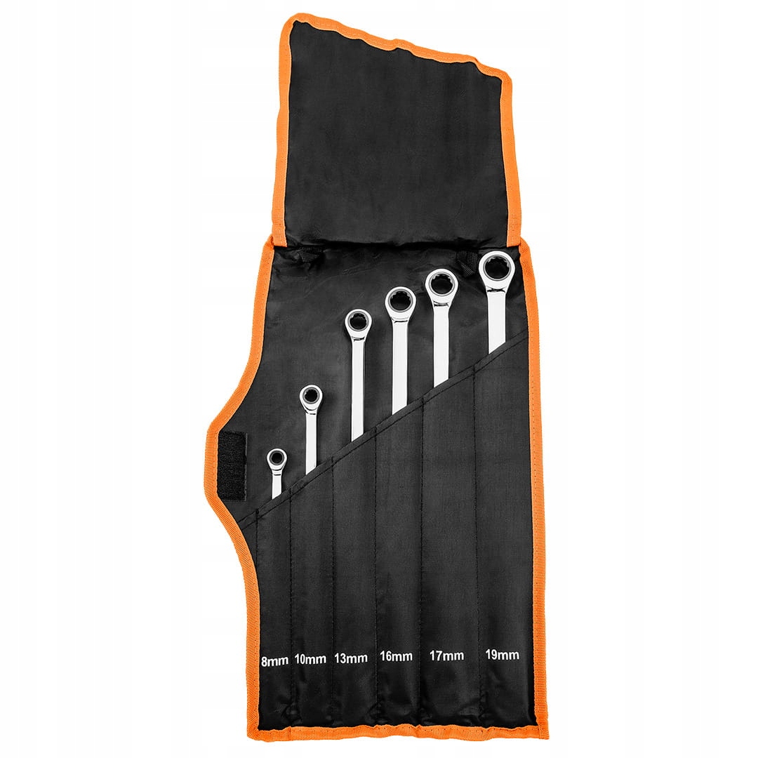 CrV očkové kľúče s račňou, predĺžené, sada 6 ks, 8 19 mm puzdro