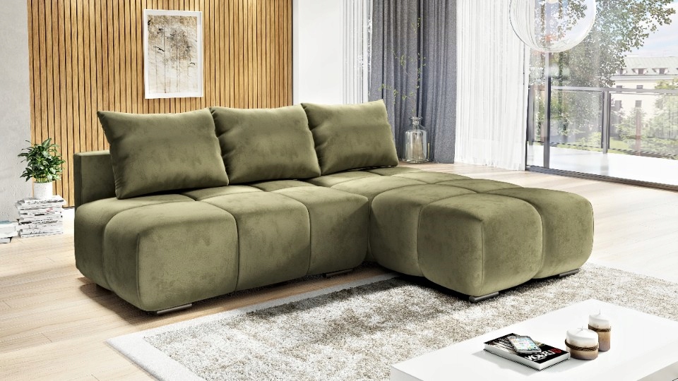 Prošívaný Rozkládací Rohová Sedací Souprava S Funkcí Spaní Honey Mini Pravý 260 CM Velur