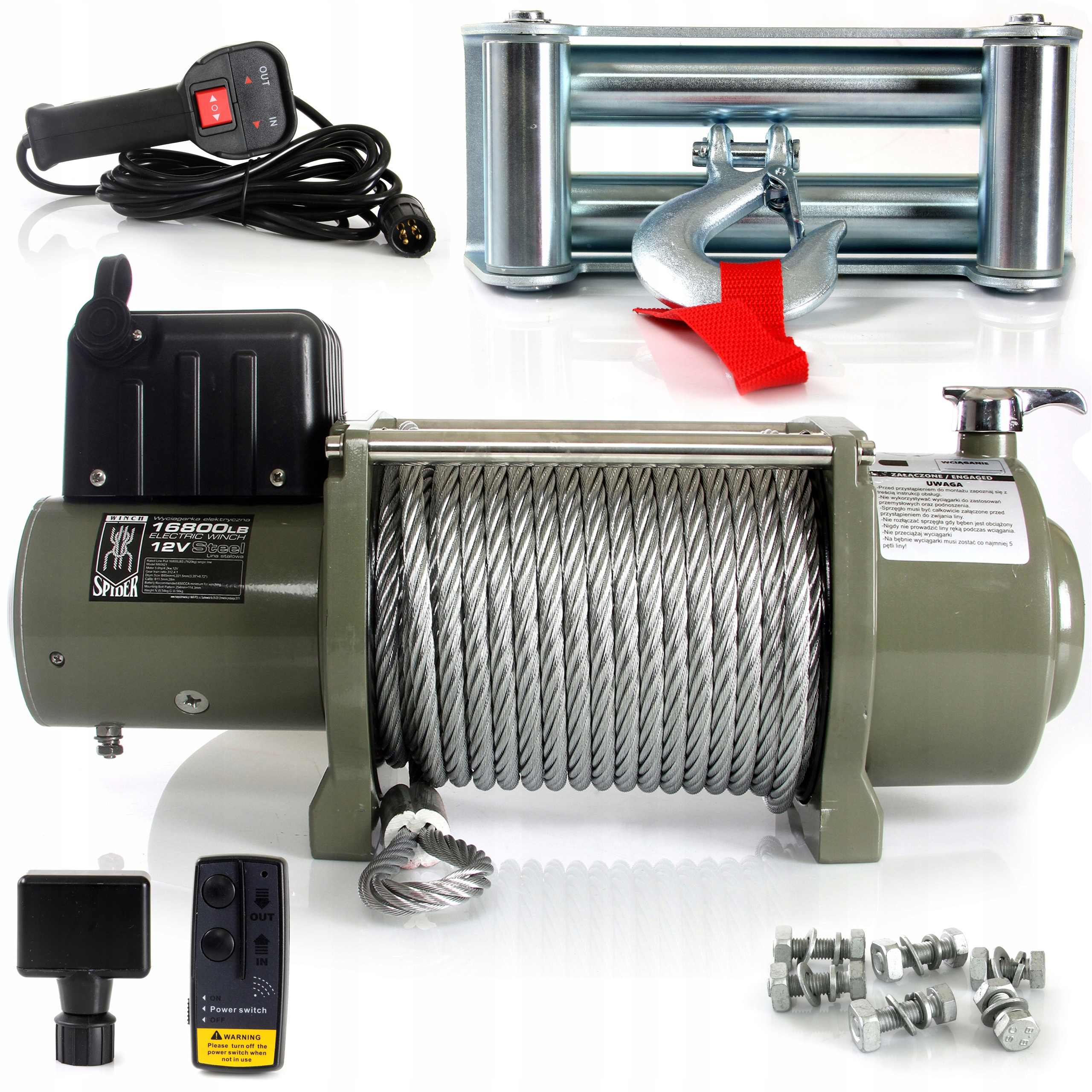 WYCIĄGARKA SPIDER WINCH 16800 LBS 7,6T STALOWA 12V