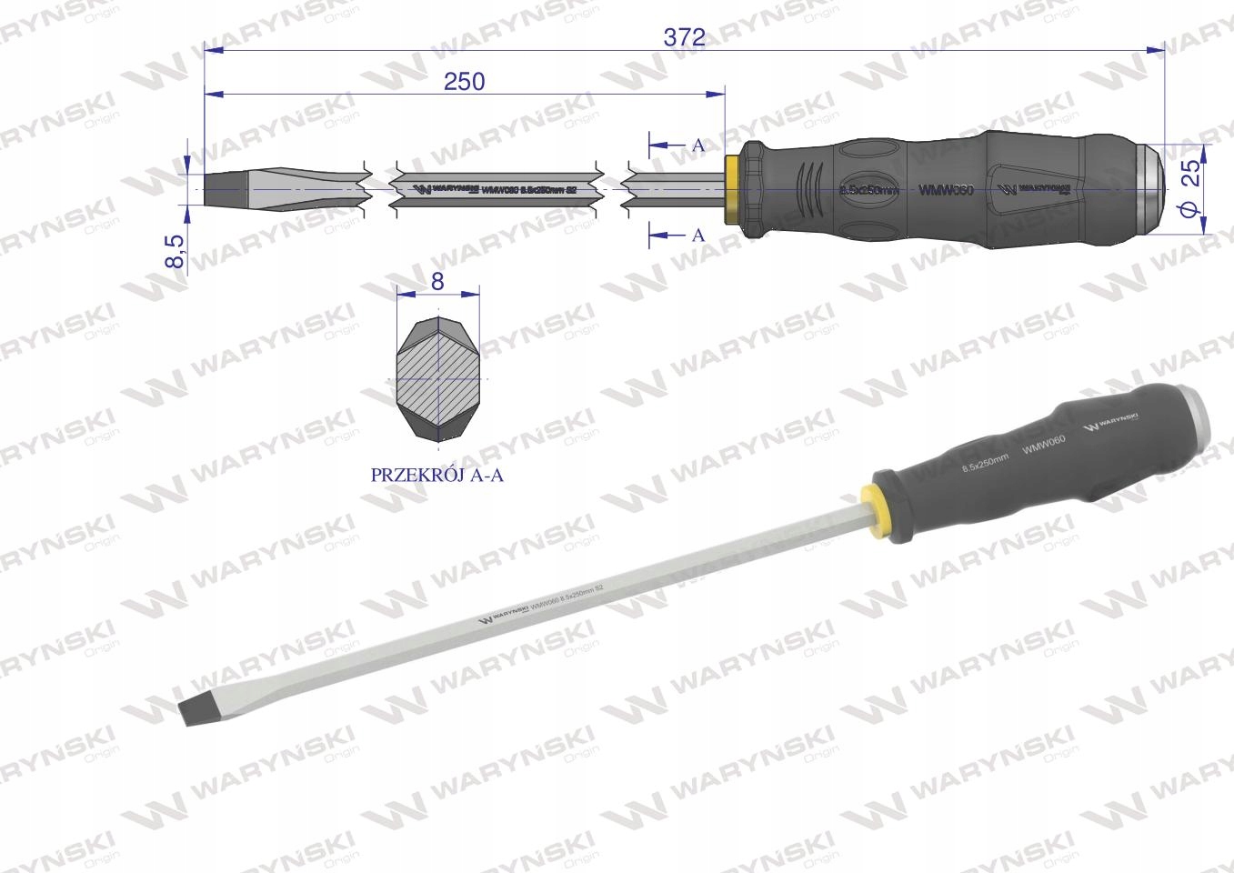 wkrętak do pobijania 8.5x250mm Waryński Marka Waryński
