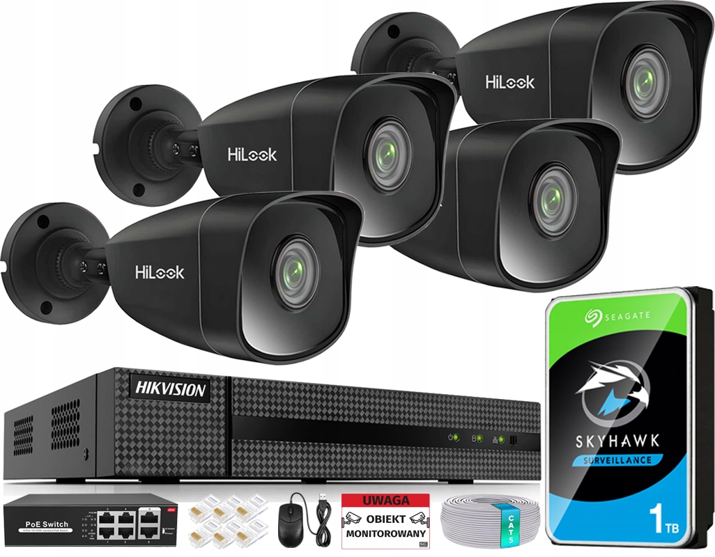 Sada na monitorovanie Ip Hikvision 4 kamery 5Mpx 2K rekordér 1TB aplikácia