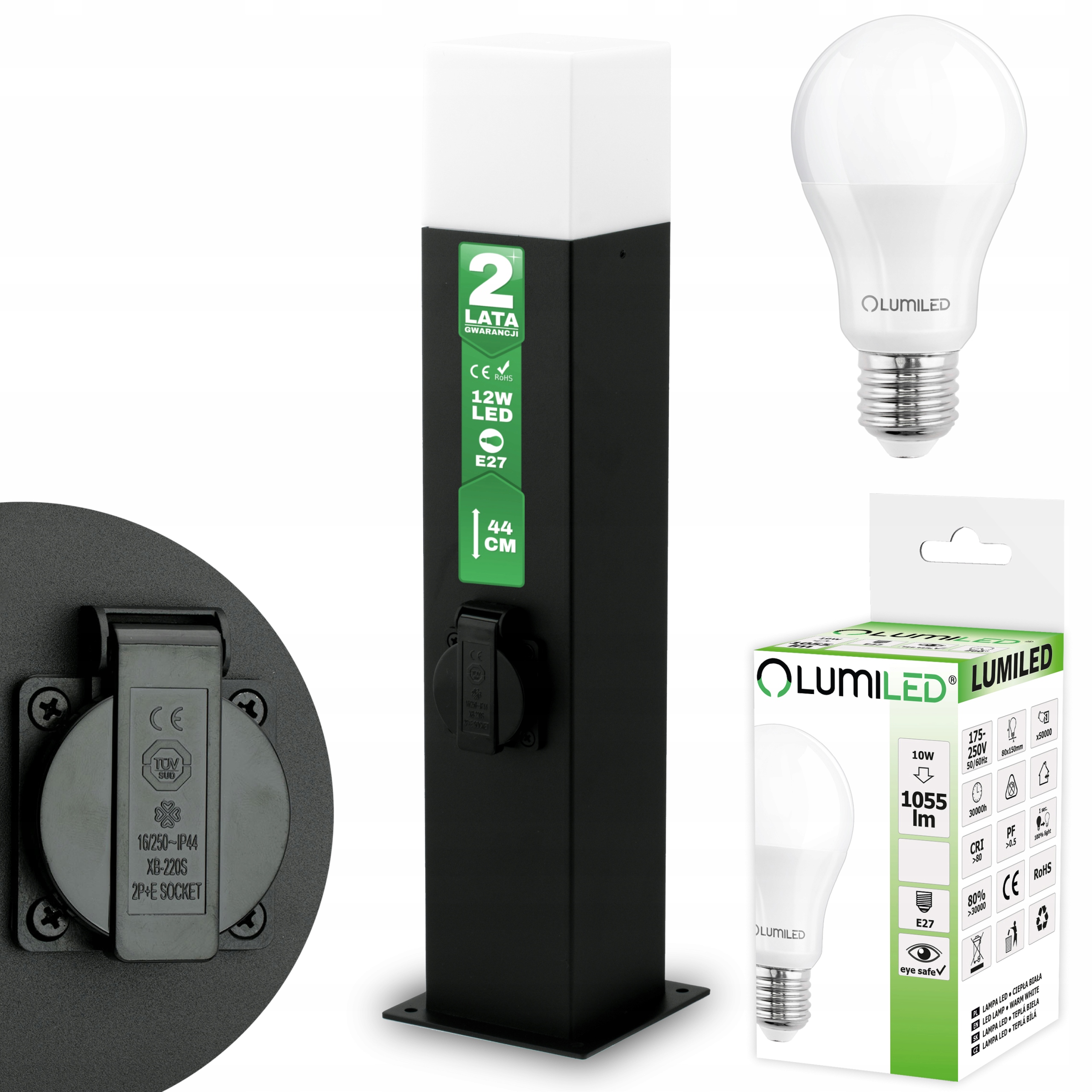 

Słupek Ogrodowy Lampa 44cm Gniazdko Led 10W E27