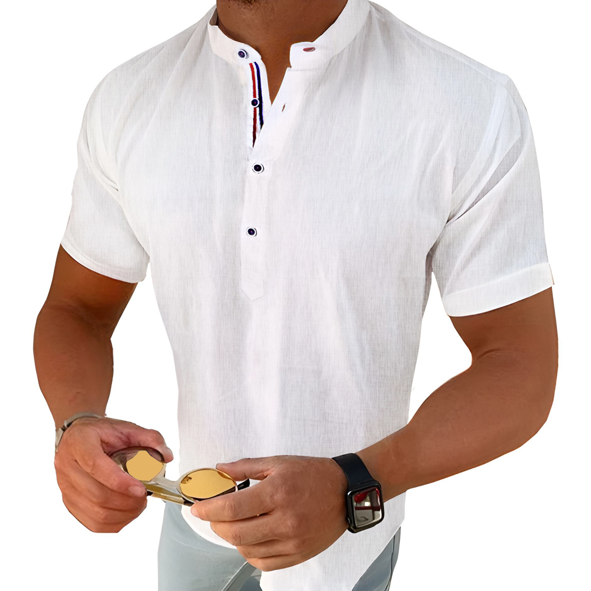 Pánská košile Stojka Casual Lněná Len Bavlněná regular fit