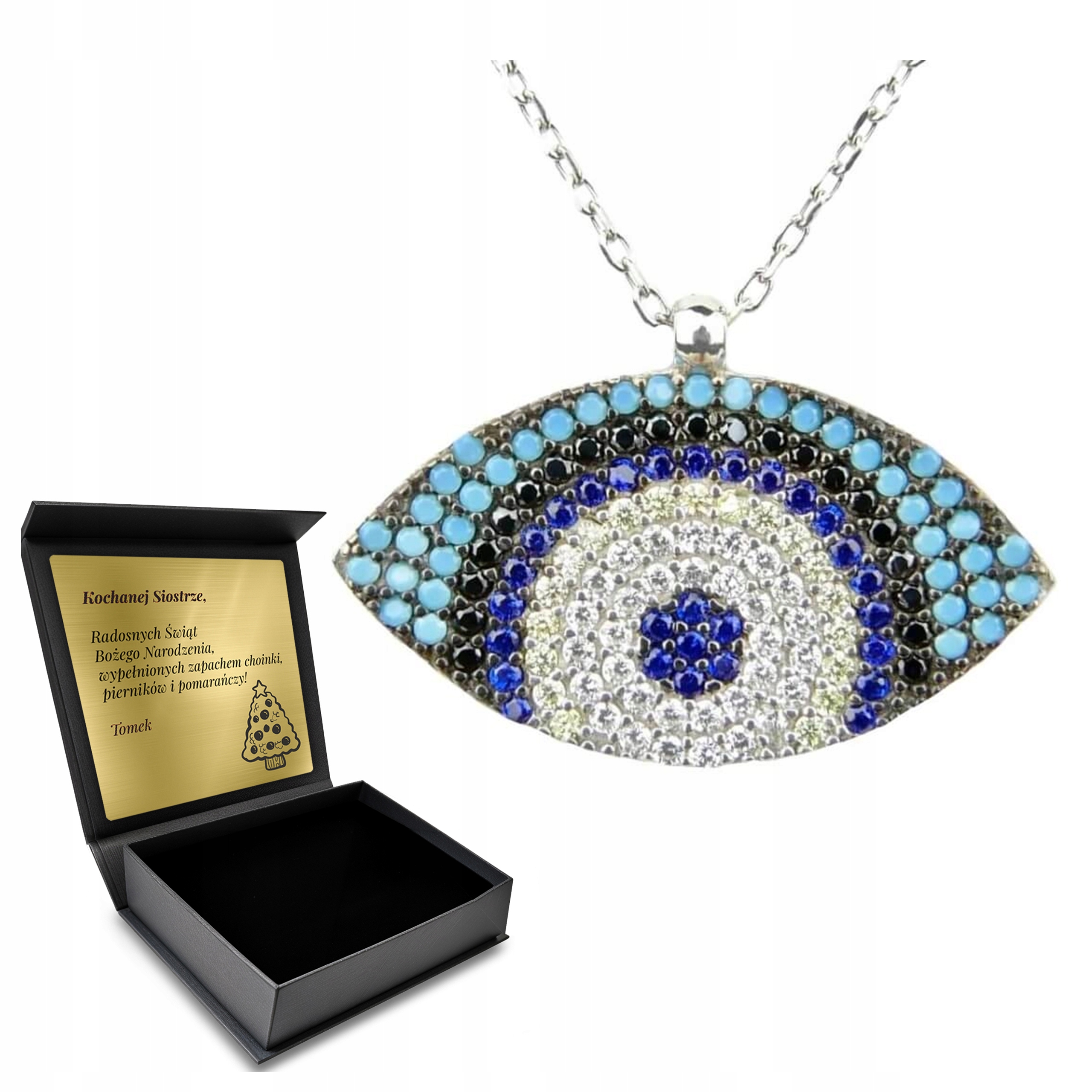 Řetízek Oko proroka Stříbrná Krabička s talismanem Gravírování Bonus