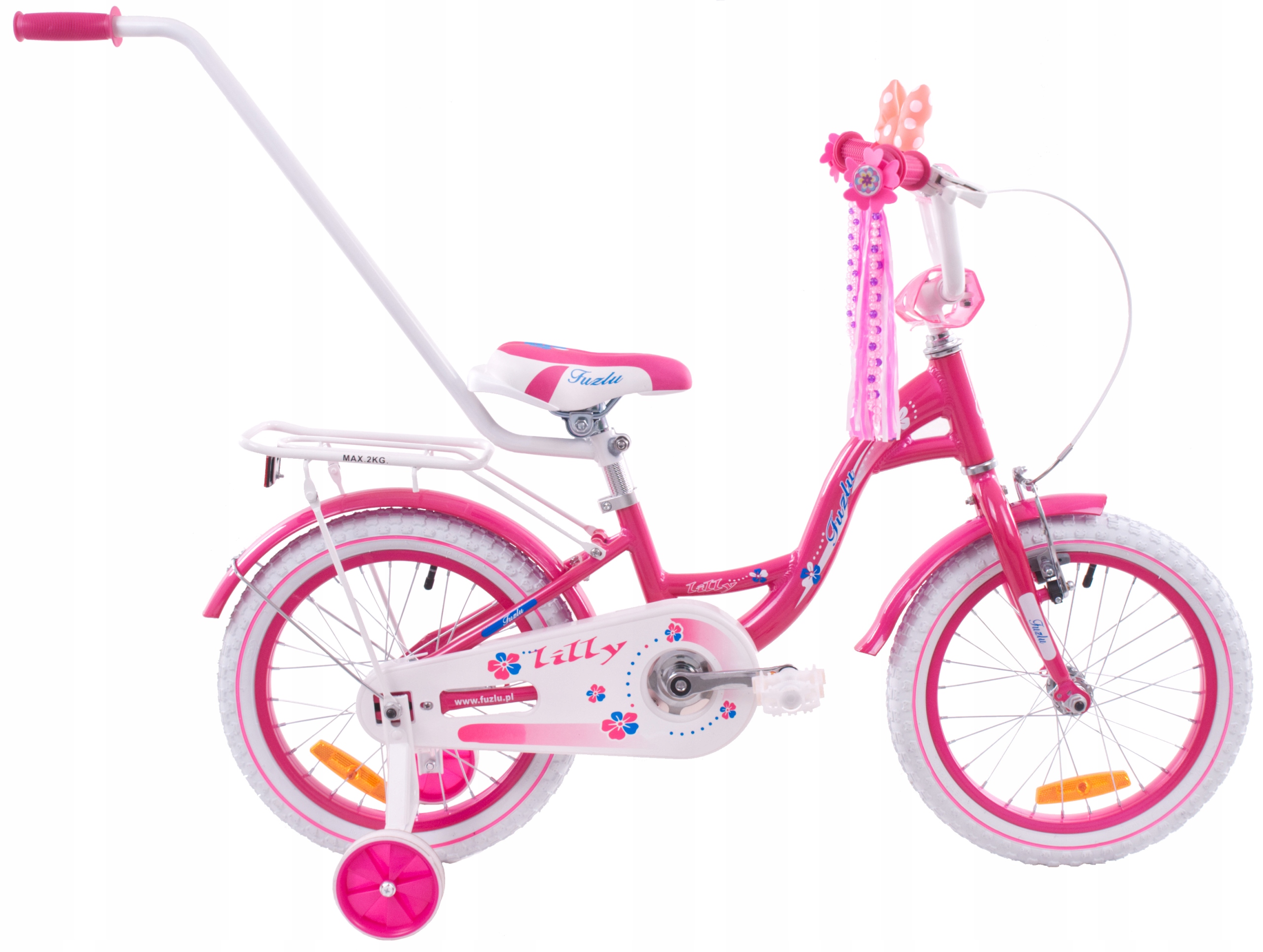 Rower dziecięcy 16 rowerek Fuzlu Lilly różowo-biały aluminiowy