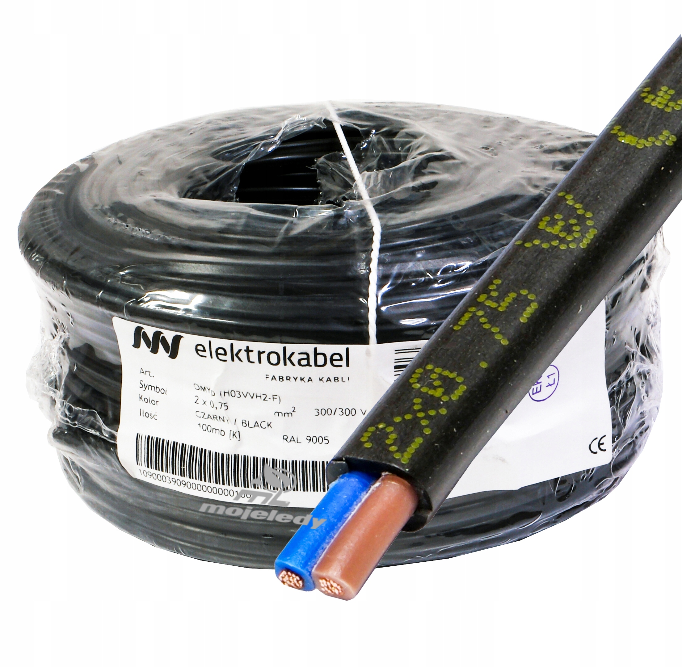 Medený kábel plochý čierny OMYp 2x0,75 Linka Cu kotúč 100 m