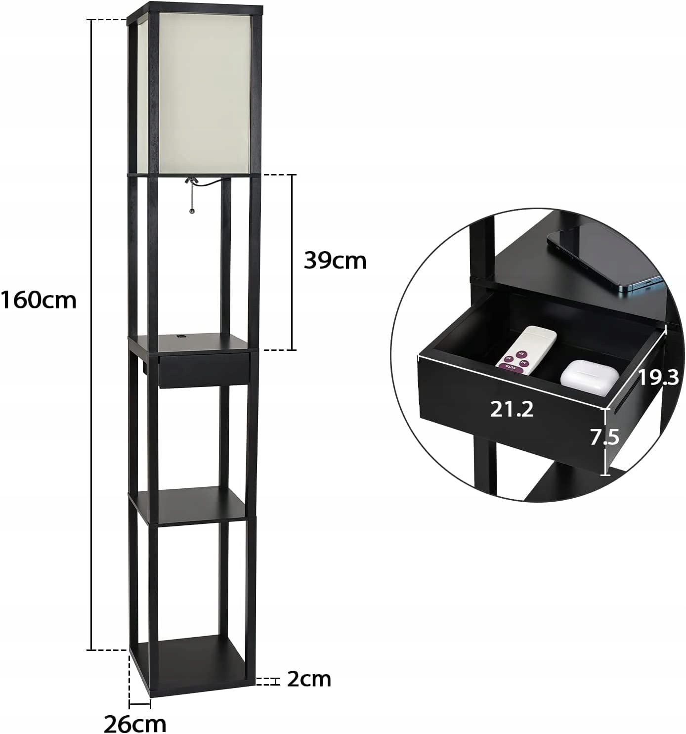 Lampa podłogowa Elecwish E27 8 W czarny 2 Usb Rodzaj gwintu E27