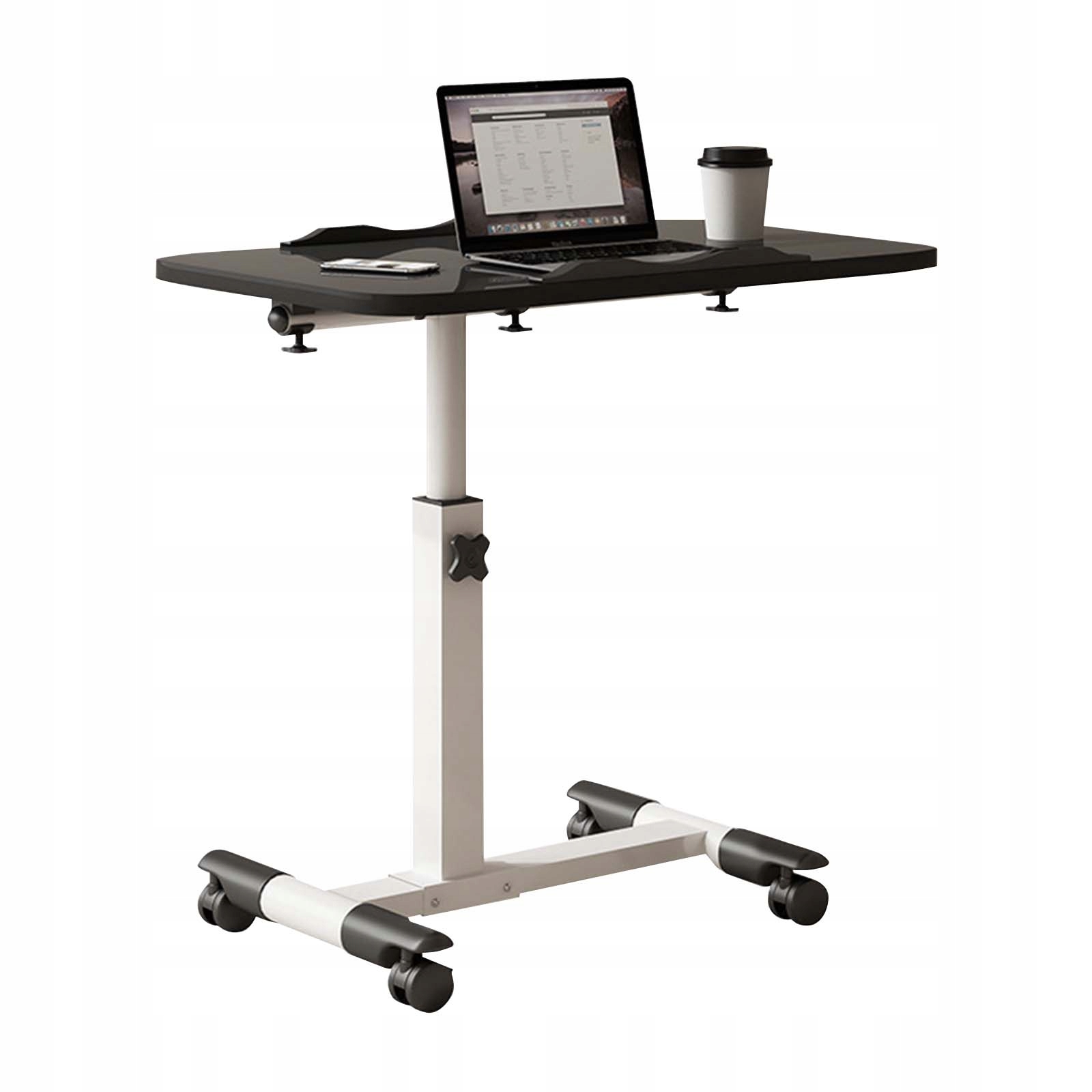 Stolek na notebook, Nastavitelný stolek k posteli s kolečky, Pojízdný stojan, Černý