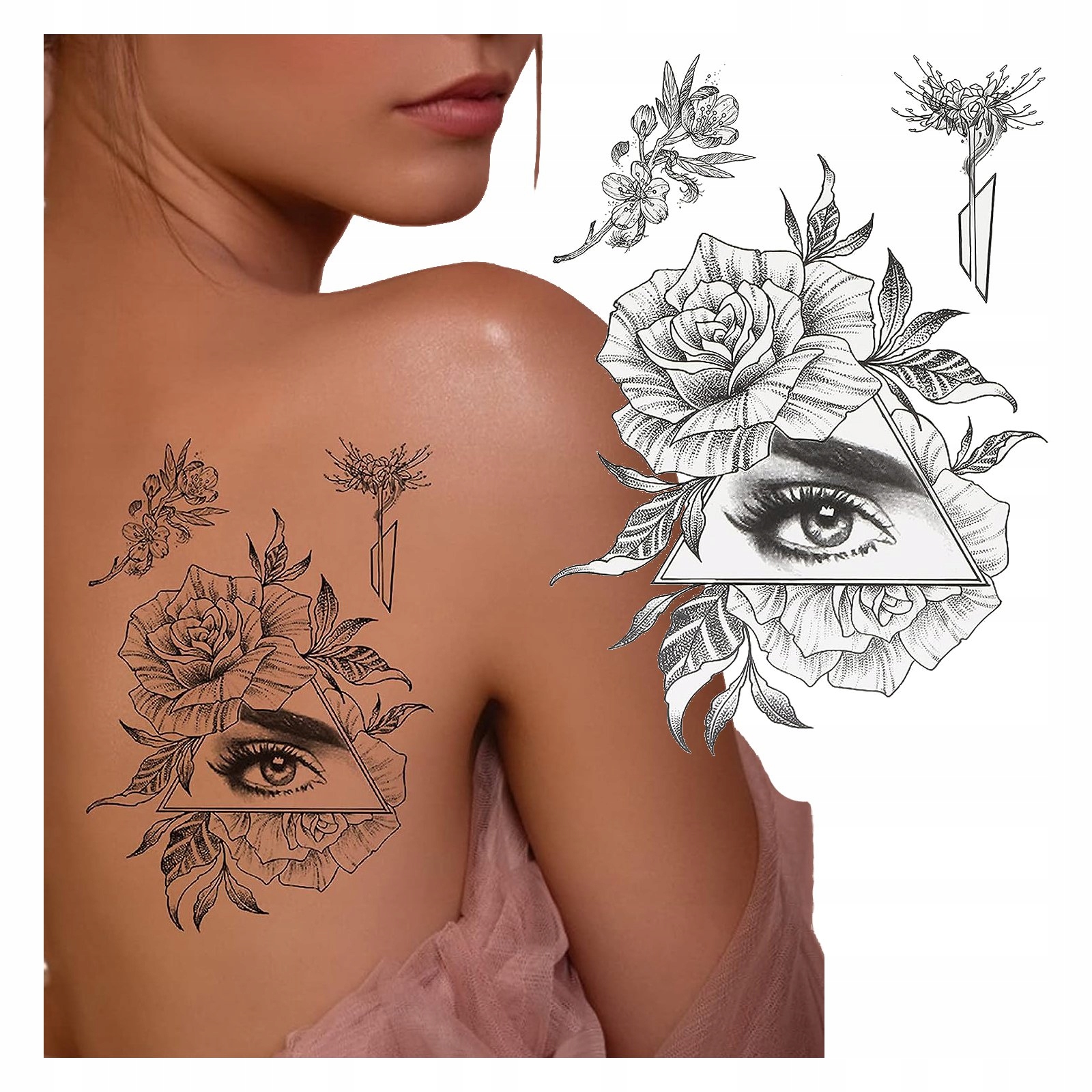 TATUAŻ ZMYWALNY TYMCZASOWY WODNY - KOBIECE OKO / RÓŻA