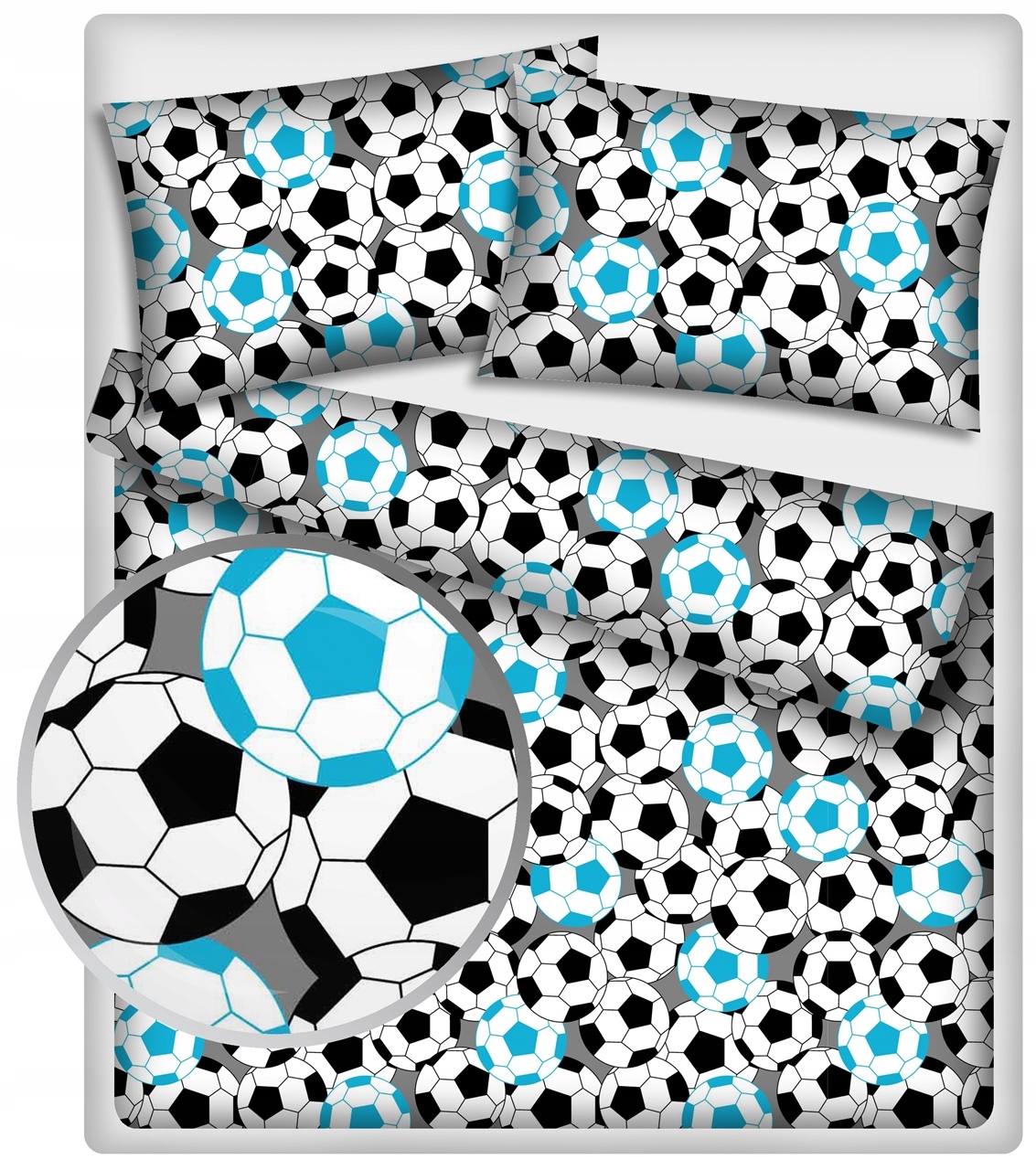 Pościel 100% Bawełna Komplet 160x200 Piłki Niebieskie