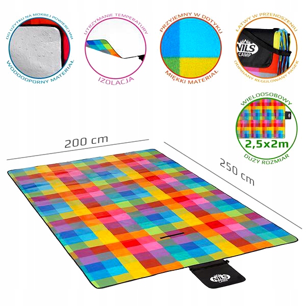 MATA KOC PIKNIKOWY TURYSTYCZNY 200x200cm Rodzinny Szerokość produktu 200 cm