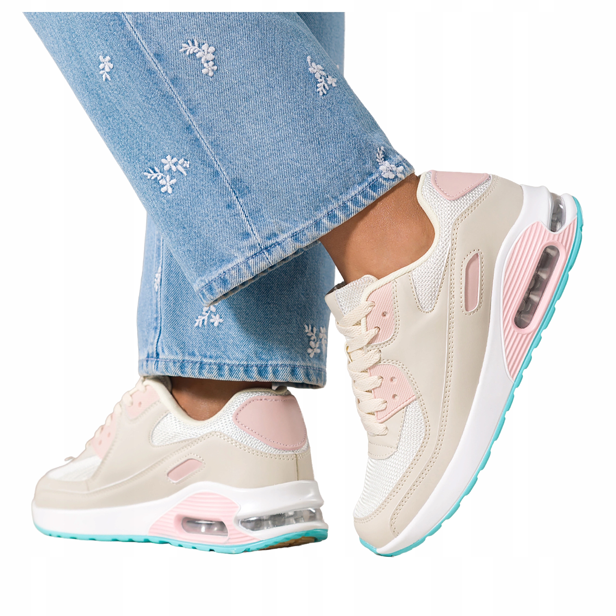 Sneakersy Béžové Dámské Sportovní Šněrovací Koturn Růžové Vložky vel. 40