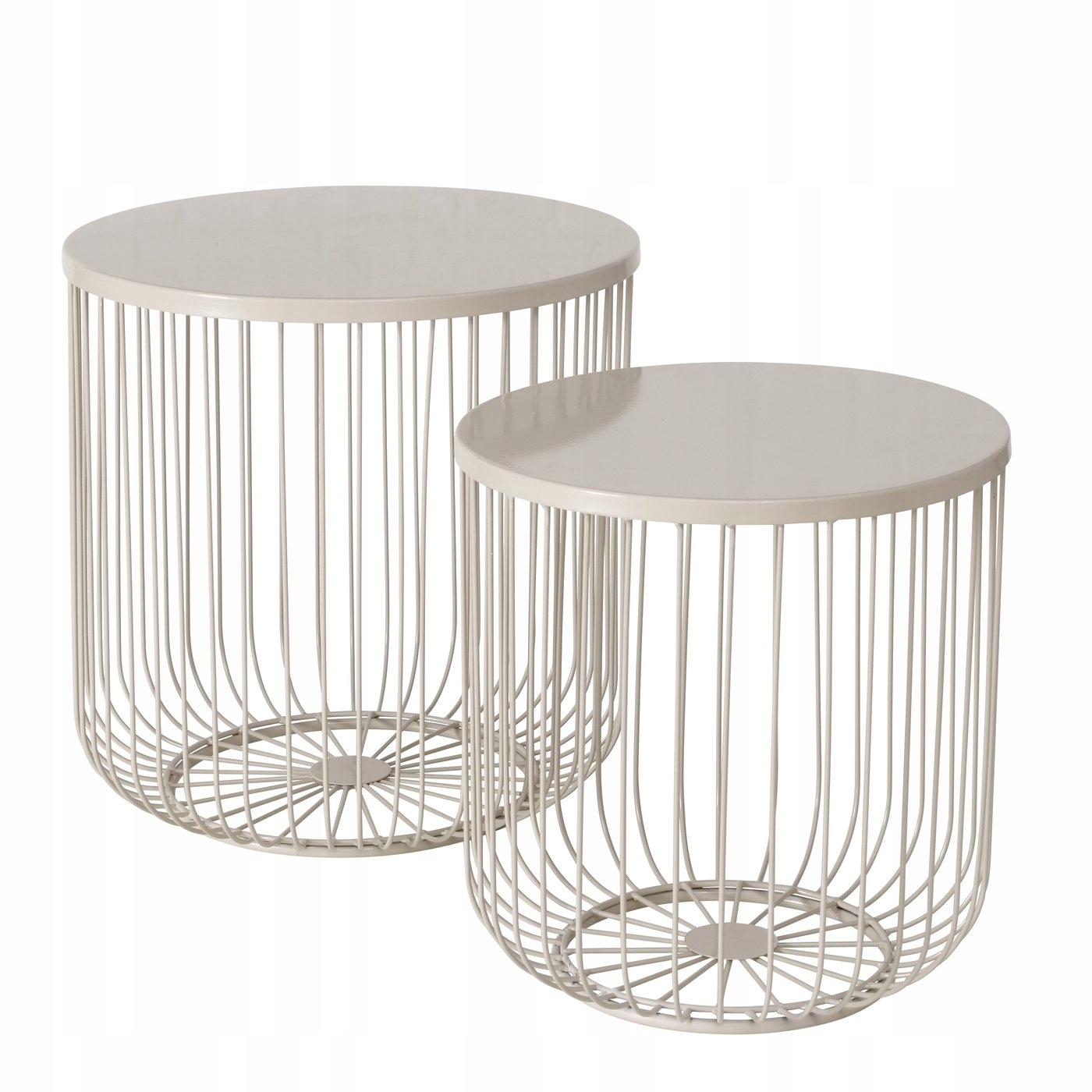 Sada Dvoch Kovových Béžových Okrúhlych Stolíkov 41 CM A 47 CM Do Obývačky