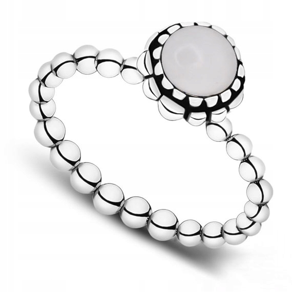 

Pierścionek Srebrne Kuleczki Mleczny Kamień Rozm14