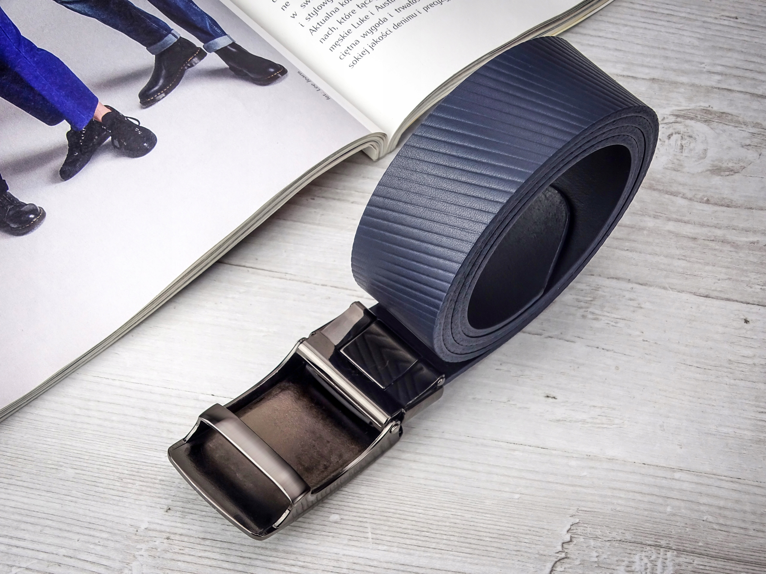 PASEK GRANATOWY MESKI skorzany GRACIO klamra Model OLAP G 16