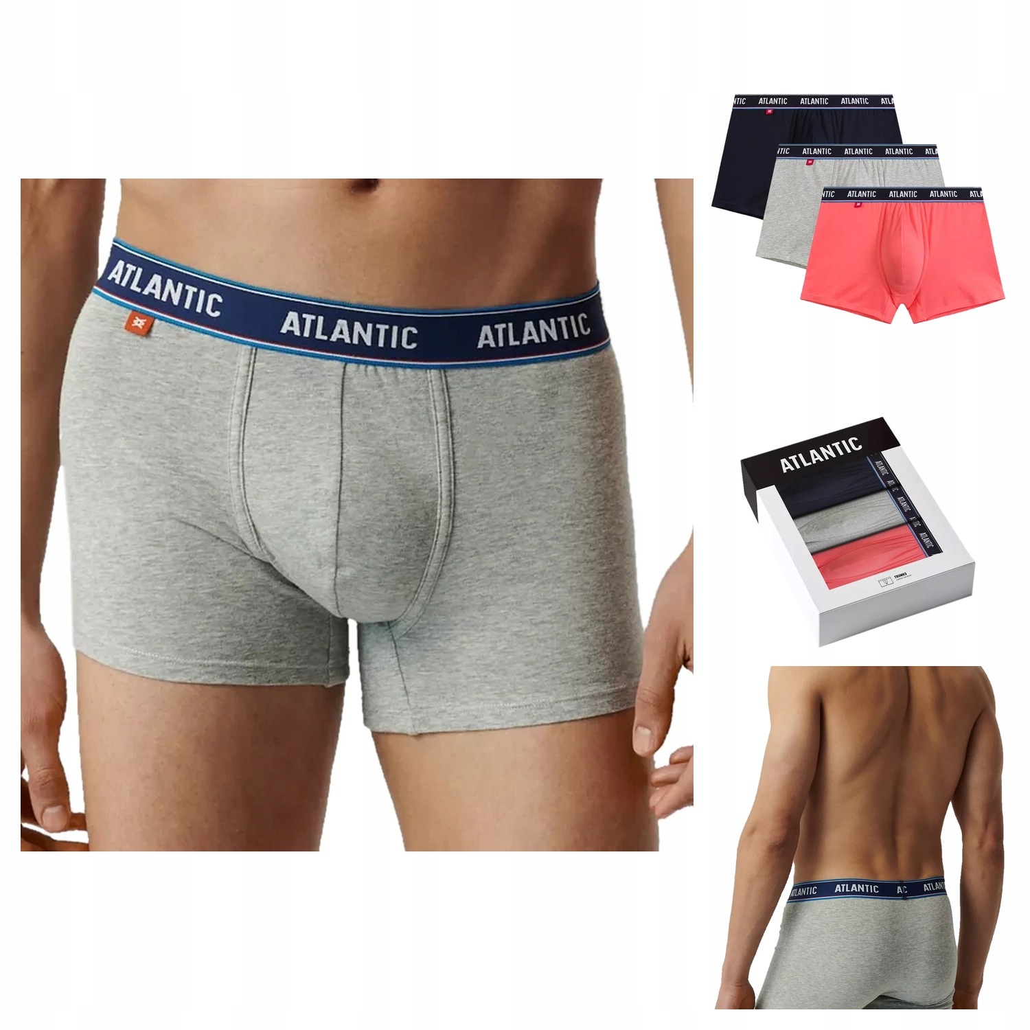 Pánské boxerky Atlantic 214 3-pack mix granátově korálově šedé melanžové XL