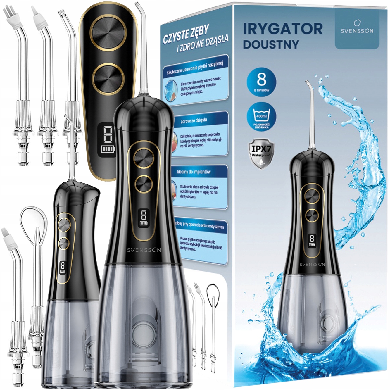 Irygator Do Zębów Smart 8 Trybów 5 Dysz Mocny Profesjonalny Bezprzewodowy