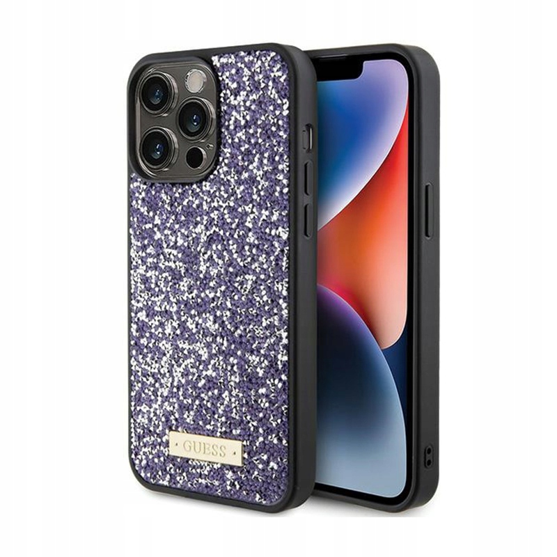 Guess Rhinestone Metal Logo Pouzdro pro iPhone 15 Pro (růžové)