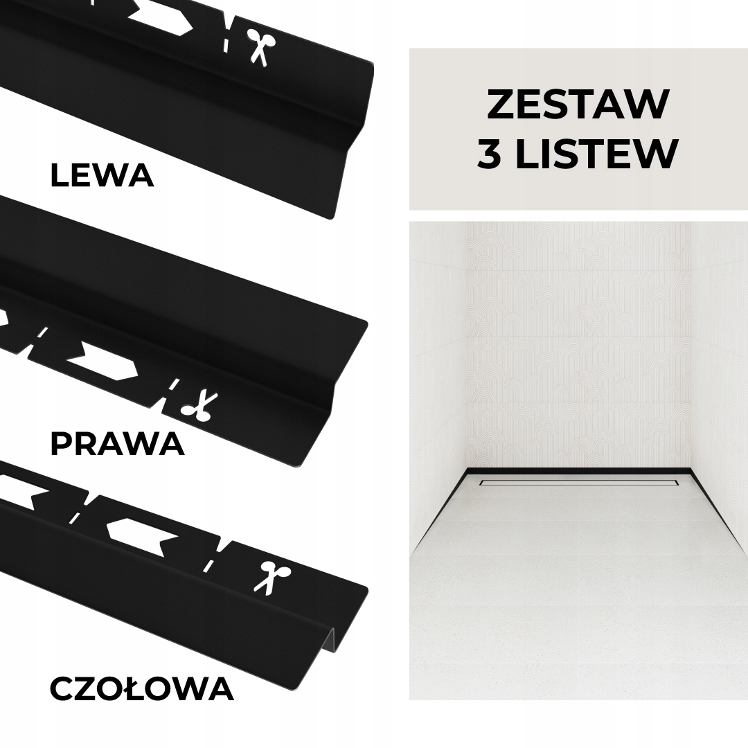 Sada lišt pro klasický odtok Vogi – čelní nástěnná černá 120