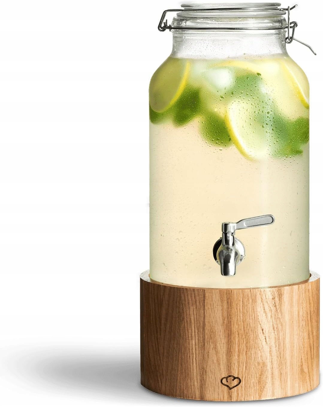 Dávkovač Na Limonádu 5L Sklenený S Kohútikom Stojan Kaučukové Drevo