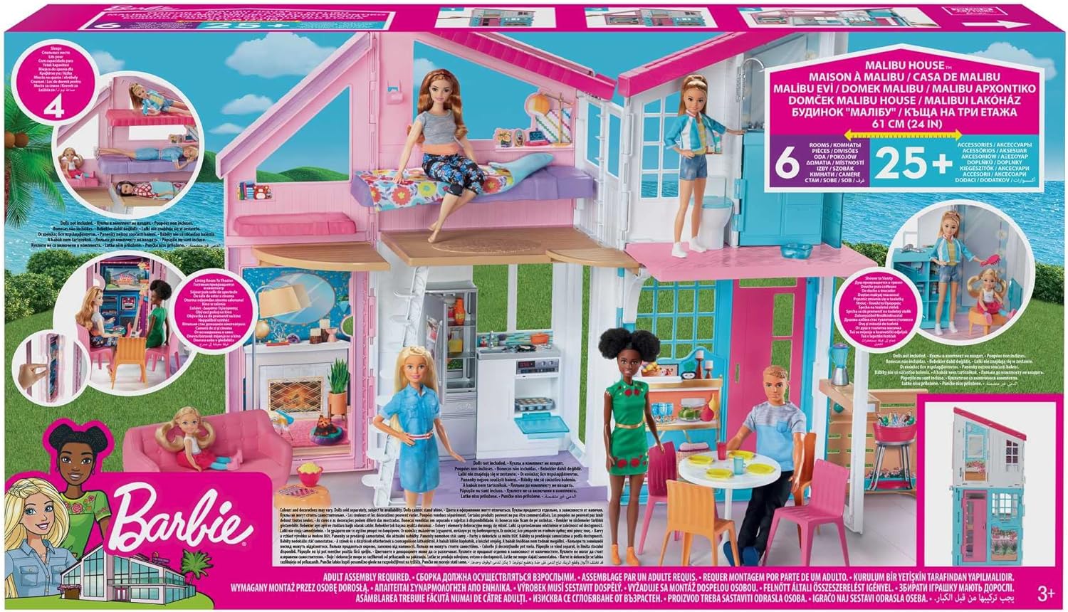 Duży Domek dla lalek Barbie Malibu Wakacyjny Piętrowy Mebelki Mattel-Zdjęcie-0