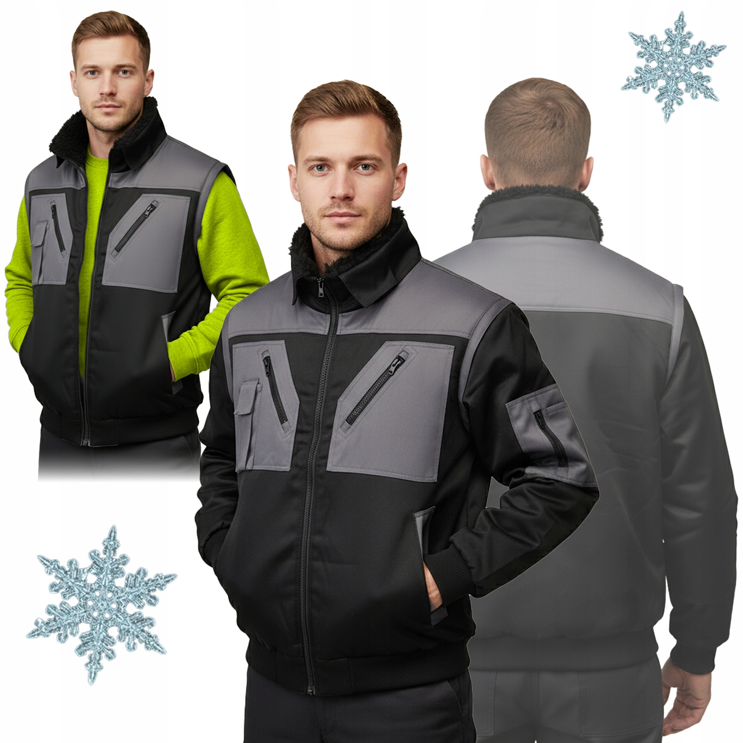 Pánská Zateplená Zimní Pracovní Bunda Bez Rukávů, Odnímatelné Rukávy