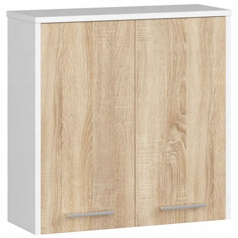 

Biała szafka do łazienki wisząca 60 cm dąb sonoma