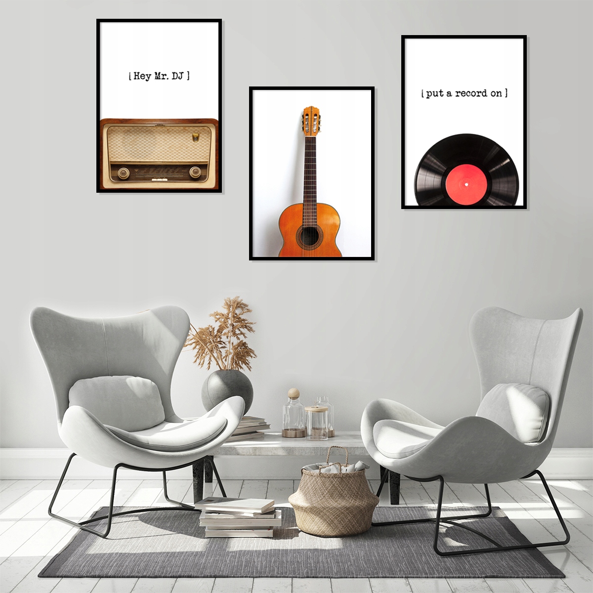 OBRAZ W RAMIE 53x73cm Tryptyk Komplet 3 obrazów Zestaw Muzyka gitara P1316 Szerokość produktu 53 cm