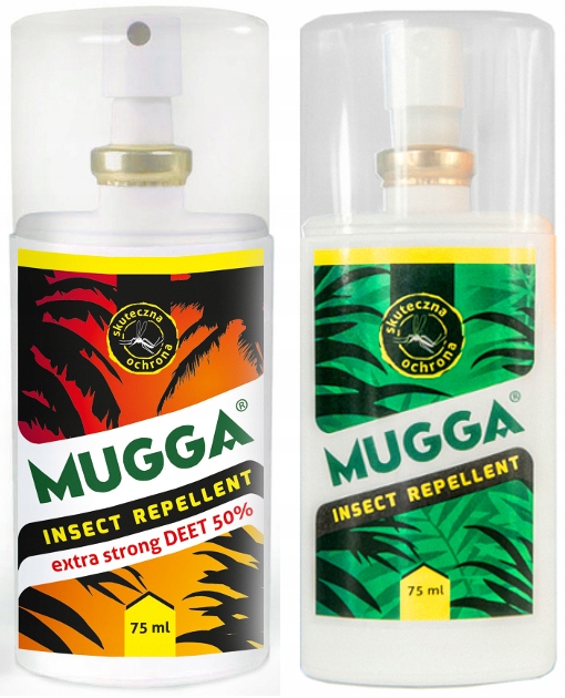 Mugga Zestaw Rodzinny 2X Spray 9,5% i 50% Deet Środek Komary Kleszcze muga
