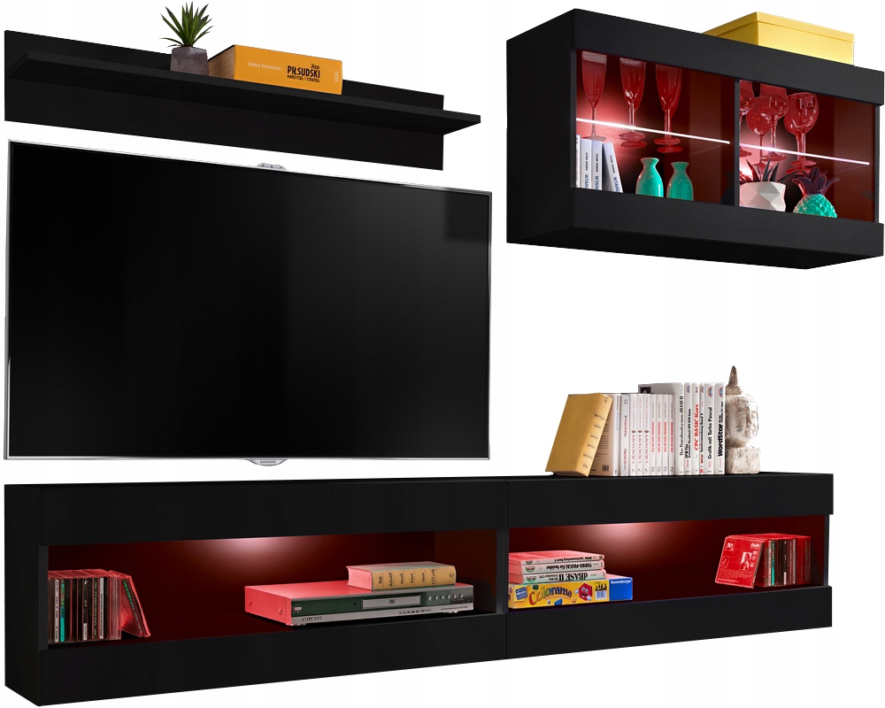 Sada nábytku Rtv Tivoli SET6 čierna/čierna, Led Rgb