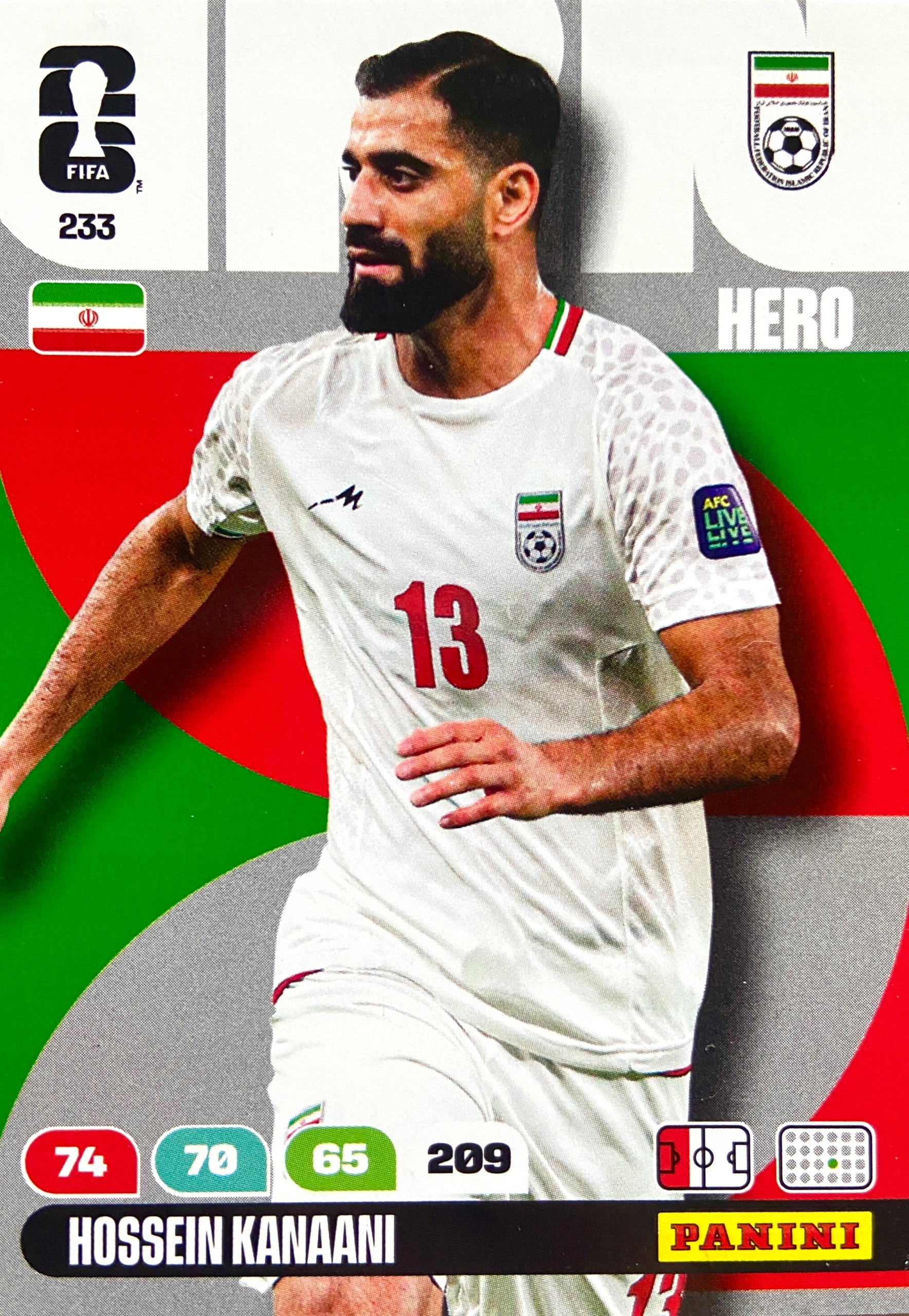 Panini Fifa World Cup 2026 karta piłkarska Hero 233 Hossein Kanaani Iran