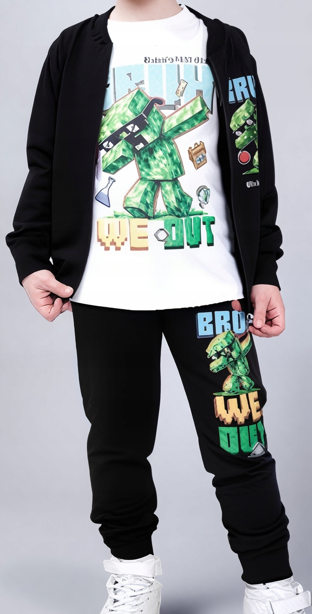 3 częściowy dres minecraft 116 bluza spodnie bluzka komplet