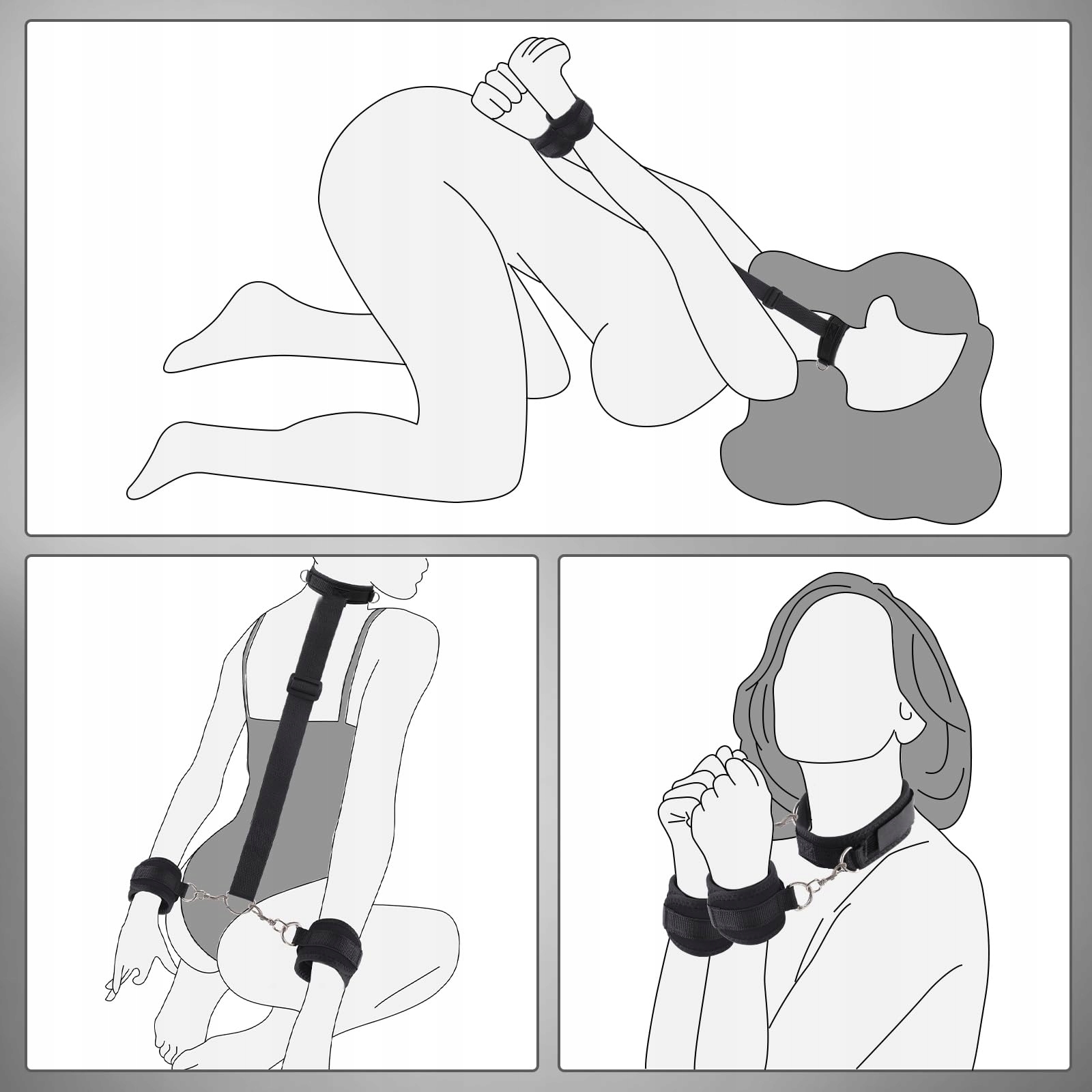 BDSM Zestaw Bondage Dla Par Kajdanki Obroża Regulowane Akcesoria Fetysz — miniatura 2