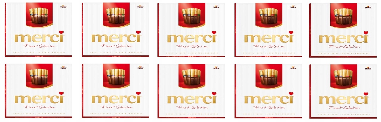 Levně 10 x 250 g Merci Červené bonboniéra čokoládové pralinky Karton