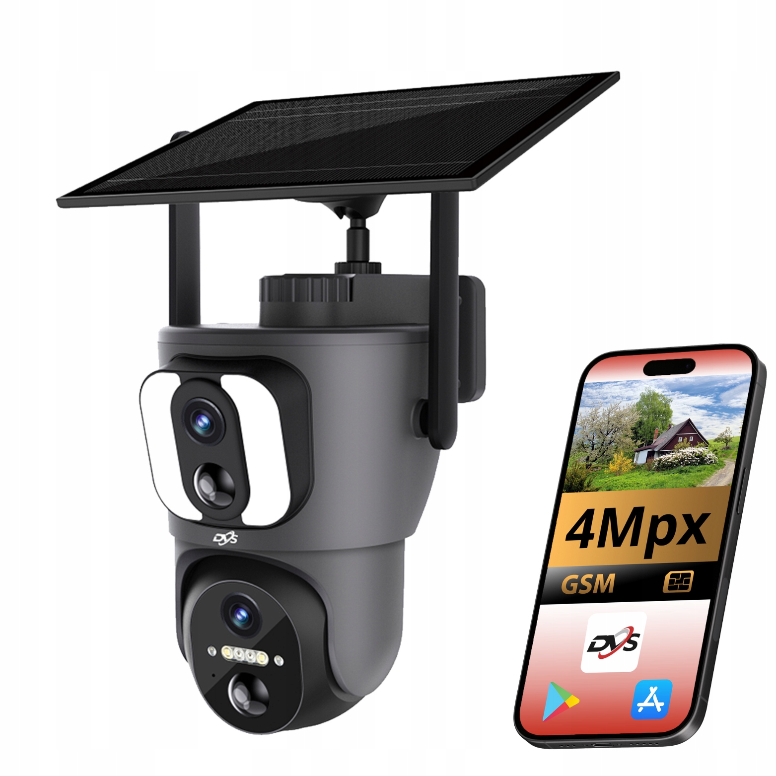 Vonkajšia Solárna Otočná Kamera S Dvoma Objektívmi 2 X 2MPX Sim Karta 4G Lte