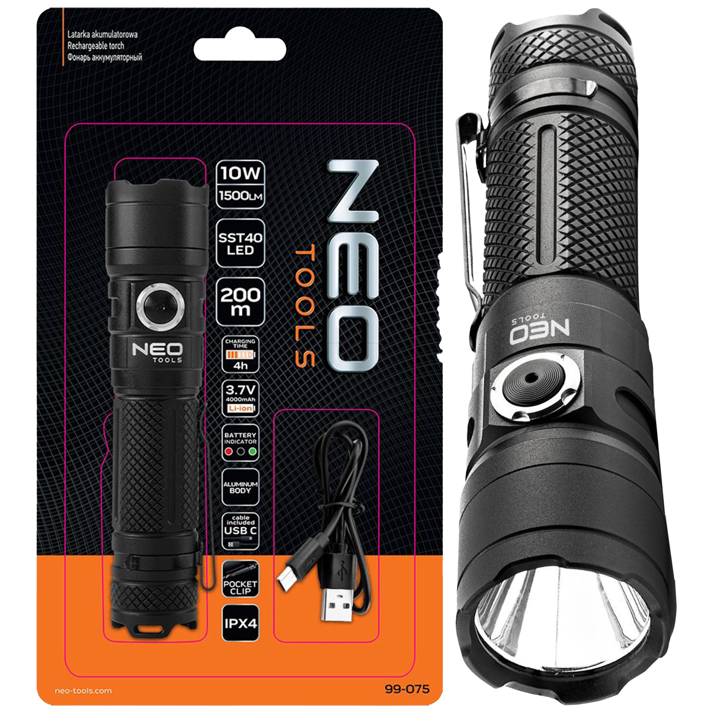 Bardzo mocna latarka Led Kieszonkowa akumulatorowa Usb C mini mała Neo