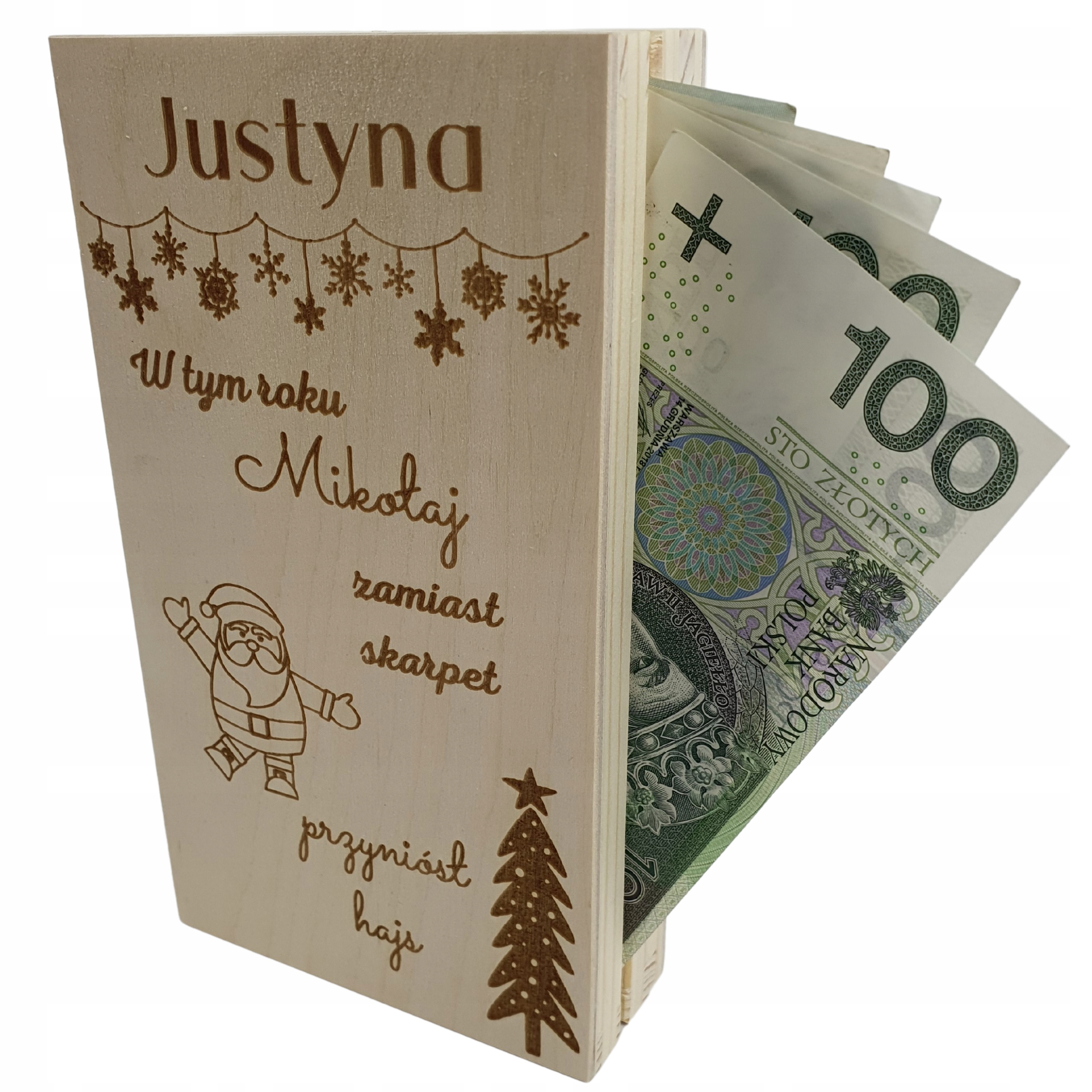 

Drewniane Pudełko na pieniądze Voucher Święta+imię