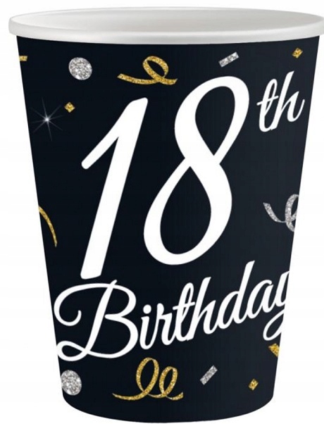 Kubeczki 18 Urodziny Osiemnaste Czarne 6 szt