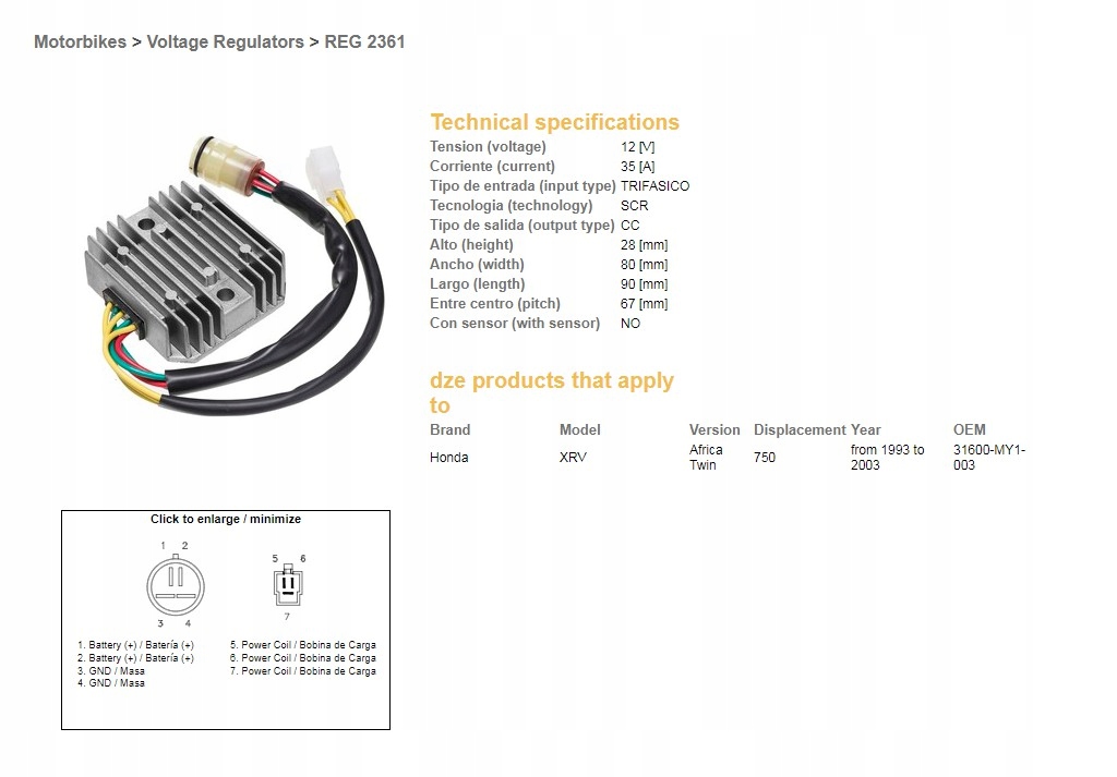 Dze Regulátor Napätia Honda Xrv 750 93-00 (35A) (31600-MY1-003) (ESR672, R