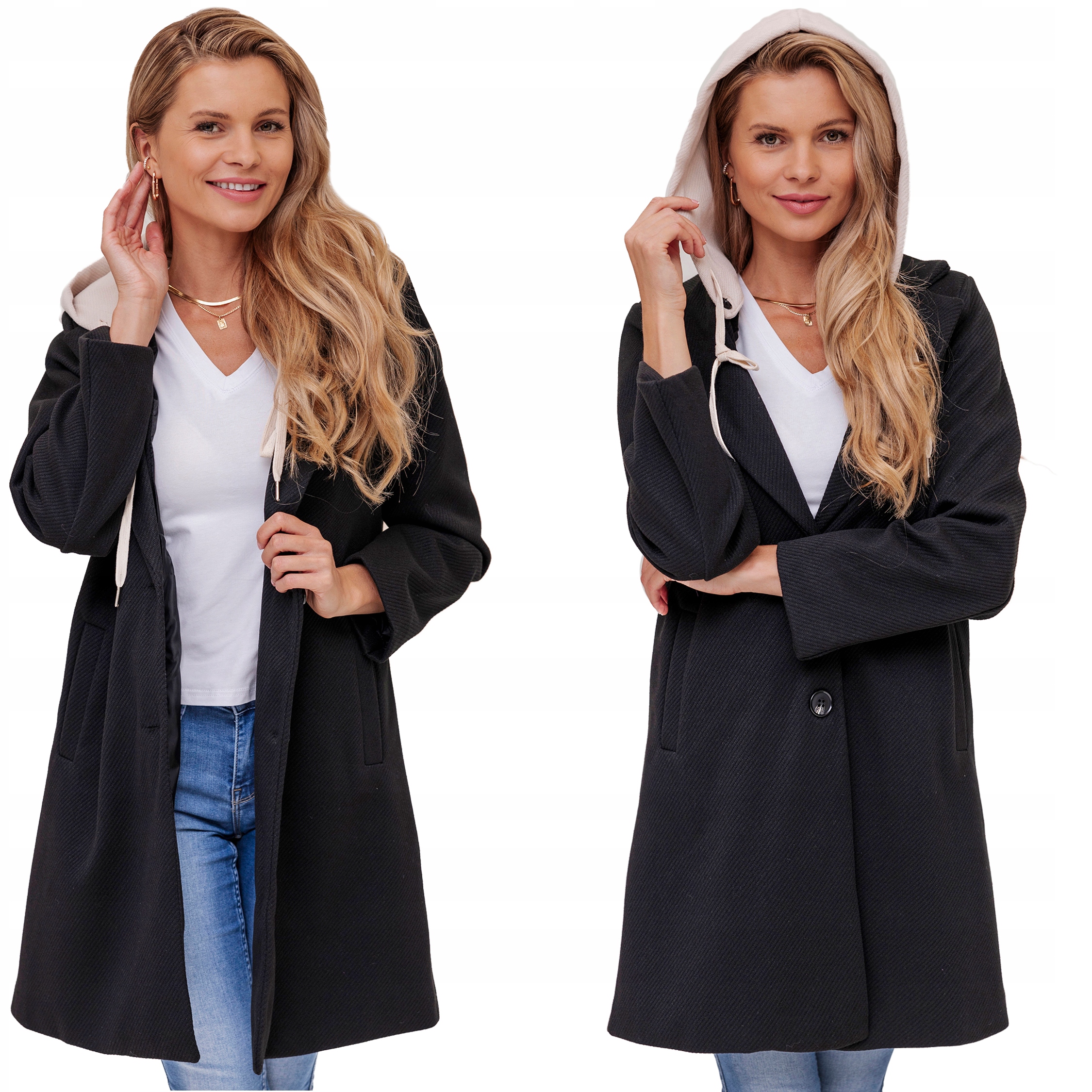 Kabát S Kapucí Na Knoflíky Přechodný Italský Jarní Univerzální