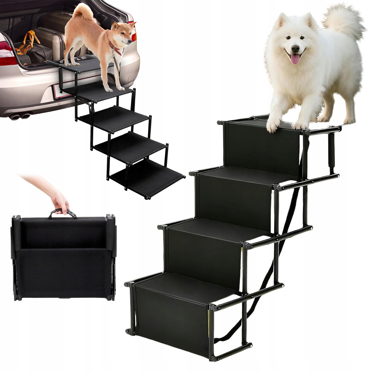 Levně Rampa Pro Psy Se 4 Schůdky Do Suv, Nákladního Auta Nebo Jeepu, Snadný Přístup Pro Psy Do 80 Kg