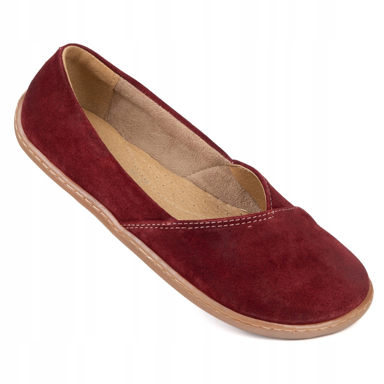 Baleriny barefoot damskie Ease lekkie skórzane bordowe 40