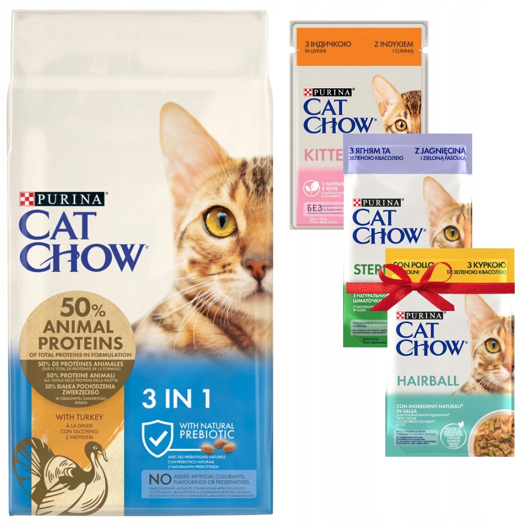 Karma dla kota Purina Cat Chow 3w1 indyk 15kg 3x karma mokra dla kota